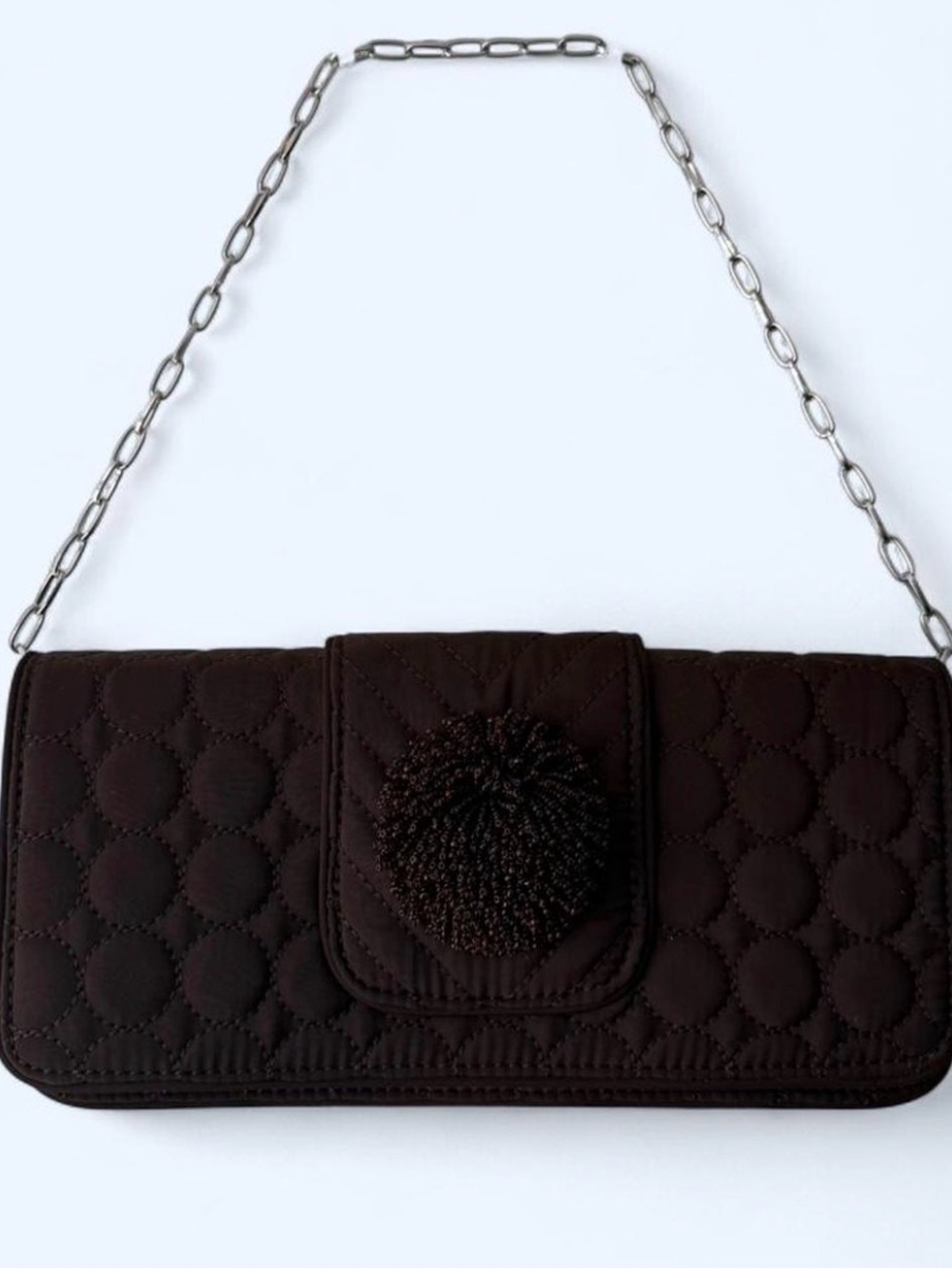 Vera Bradley Dazzle Clutch Chocolate Shoulder Bag with Pom-Pom